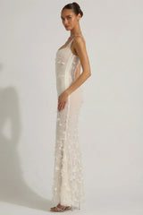 Embellished Appliqué Soft Scoop Corset Gown in White
