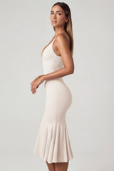V Neck Godet Midaxi Dress in Ivory
