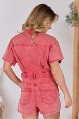 Savannah Leigh Red Button Up Denim Romper