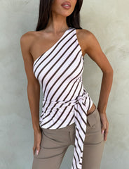 LYLE ONE SHOULDER TOP PINK STRIPE