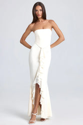 Bandeau Ruffle Trim Corset Gown in Ivory