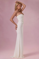 Embellished Corset Strapless Gown in Pearl