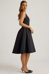 Halterneck Bow Detail Midi Dress in Black