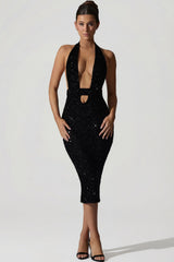 Embellished Cut Out Open Back Midaxi Dress in Black