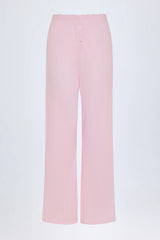 Pointelle Mid Rise Straight Leg Trousers in Baby Pink