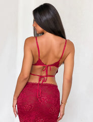 KIRRA BEADED SEQUIN LACE TOP RED