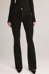 Denim Mid Rise Flared Jeans in Black