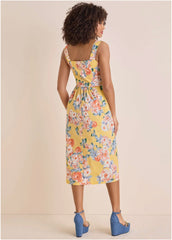 Floral Poplin Midi Dress Custard Roses