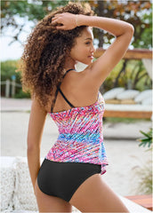 Hanky Hem High Neck Tankini Top Sunset Jive