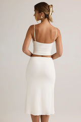 Modal Ruched Mid Rise Midaxi Skirt in White