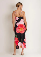 Large Poppies Maxi Dress Black Floral