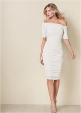 Ruched Mesh Bodycon Dress Cloud Dancer