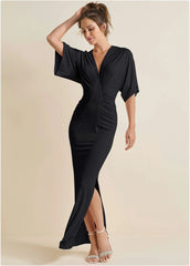 Drape Sleeve Maxi Dress Jet Black