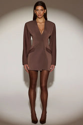Single Breasted Blazer Mini Dress in Chocolate Brown