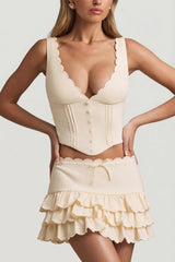 Plunge Neck Scalloped Corset Top in Ivory