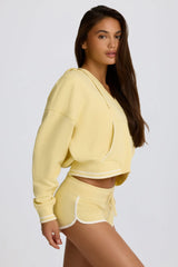Cotton Jersey V Neck Hoodie in Lemon