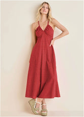 Strappy Back Eyelet Maxi Rococco Red