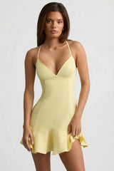Drop Waist Lace Up Mini Dress in Yellow