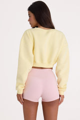 Brushed Jersey Button Up Cropped Cardigan in Lemon