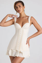 Ruffle Trim Button Detail Corset Mini Dress in Ivory