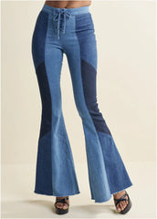 Color Block Flare Jeans Denim Multi