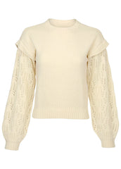 Pointelle Sleeve Crew Neck Off White