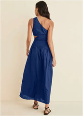 Linen Cutout Maxi Dress Sodalite Blue