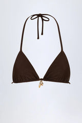 Charm Detail Triangle Bikini Top in Dark Chocolate