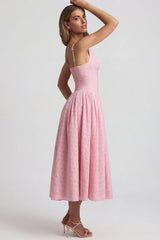 Broderie Anglaise Bow Detail A Line Midaxi Dress in Soft Pink
