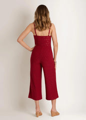 Knit Eyelet Jumpsuit Red