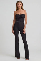 Bow Detail Lace Flared Jumpsuit in Black
