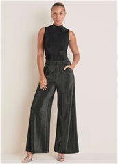 Glitter Knit Mock Neck Tank Jet Black Glitter Knit