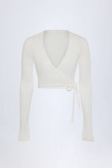 Pointelle Wrap Crop Top in White