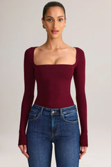 Modal Square Neck Long Sleeve Top in Wine