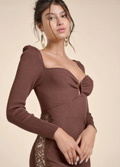 Lace Detail Sweater Dress Brown