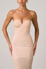 Embellished Sweetheart Neck Fishtail Gown in Dusty Rose