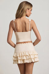 Layered Ruffled Low Rise Mini Skirt in Ivory