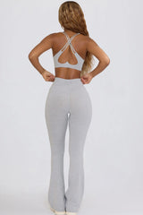 Soft Active V Waist Pocket Flared Leggings in Grey