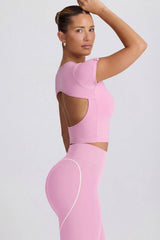 Cut Out Longline T Shirt in Dusty Pink
