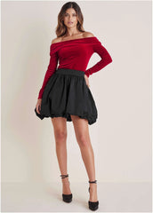 Off The Shoulder Velvet Top Haute Red