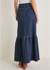 Denim Button Down Skirt Dark Wash