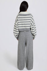 Knit Mid Rise Wide Leg Joggers in Grey