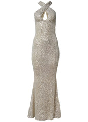 Sequin Keyhole Gown Champagne