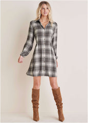Brushed Plaid Dress White Black
