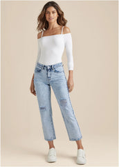 Stove Pipe Distressed Jeans Acid Wash