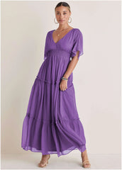 Flutter Sleeve Maxi Dress Cattleya Orchid