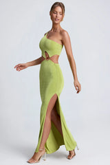 Hardware Detail One Shoulder Maxi Dress in Olive Green