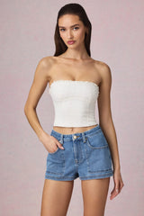 High Waist A Line Shorts in Mid Blue Wash