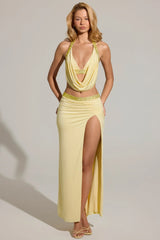 Embellished Low Rise Maxi Skirt in Lemon Yellow