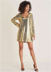 Sequin Long Sleeve Mini Dress Gold